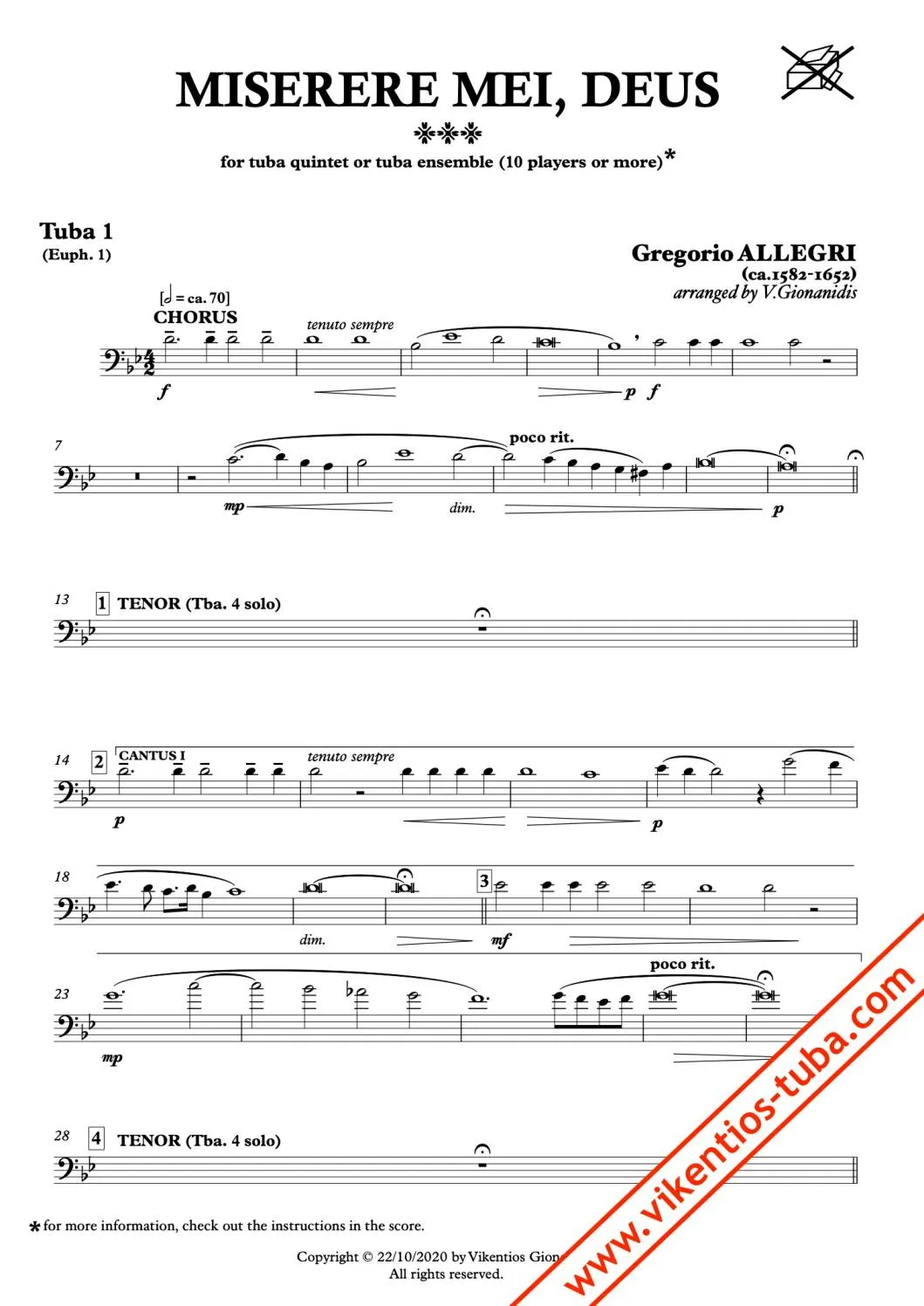 Vikentios Gionanidis Miserere mei, Deus Noten für Tubaquintett