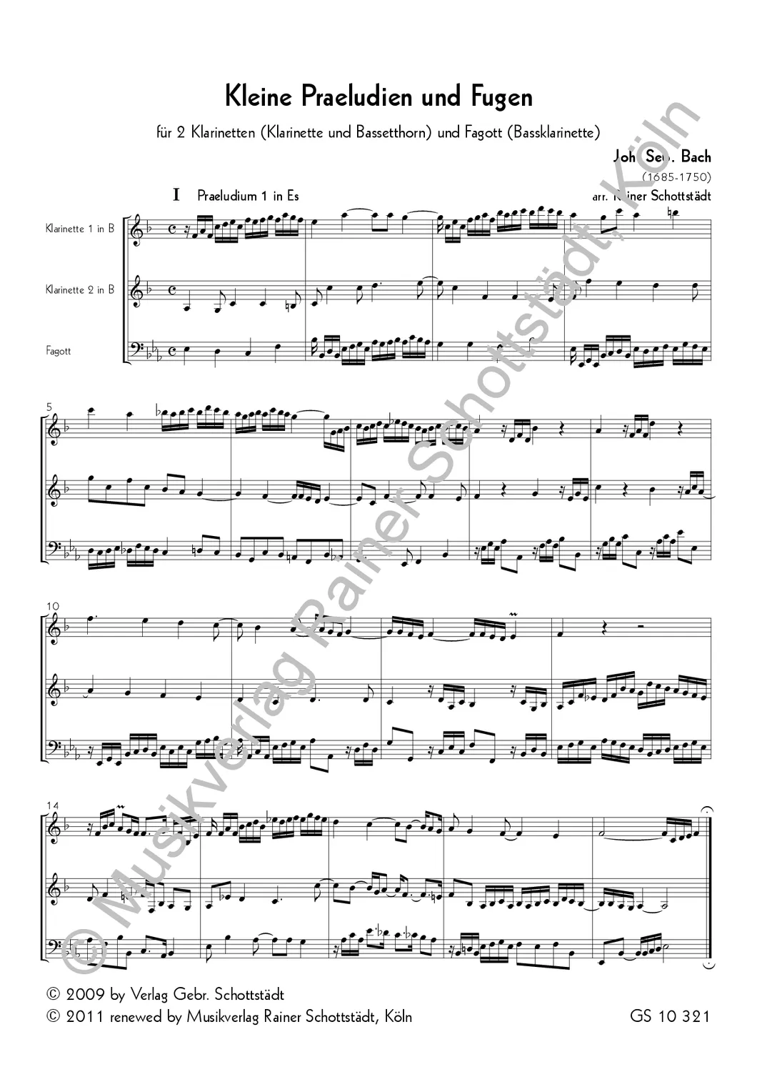 Musikverlag Rainer Schottstädt 9 Kleine Praeludien und Fugen Noten Klarinette