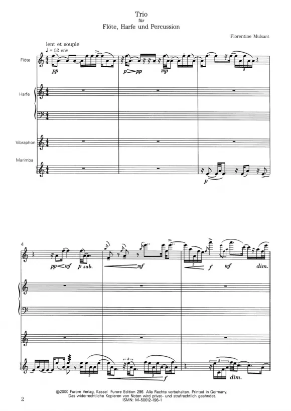 Furore Edition Trio Flöte Harfe Percussion Partitur Stimmen