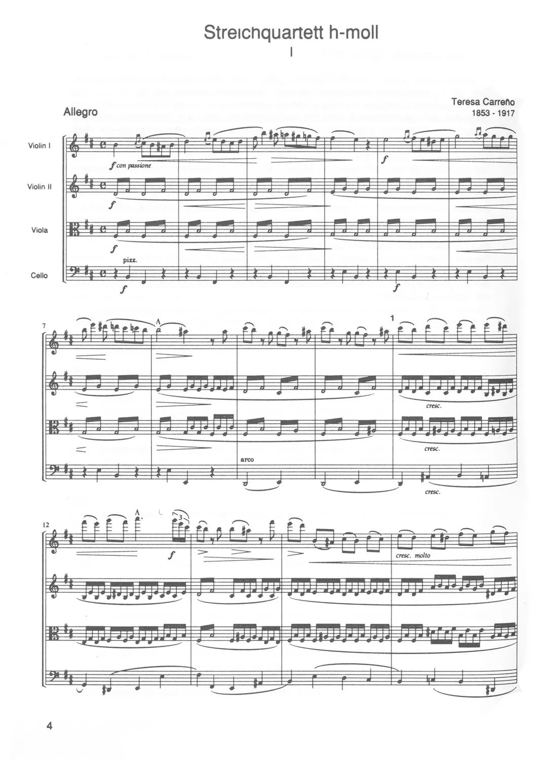 Furore Edition Streichquartett h-Moll Noten Partitur