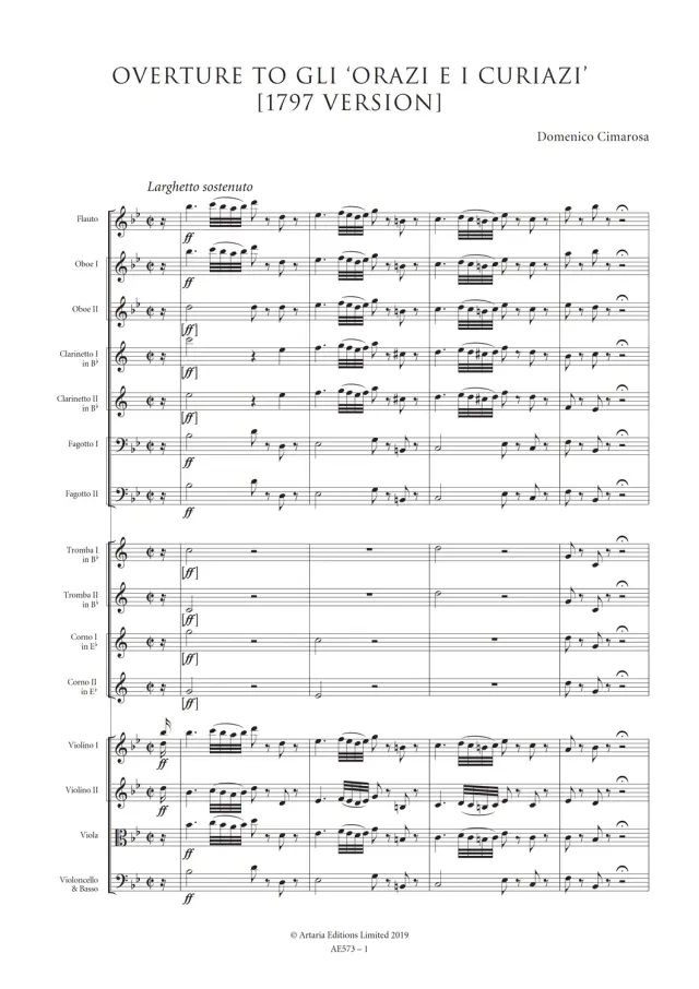 Artaria Cimarosa Overture to 'Gli Orazi e i Curiazi' Partitur