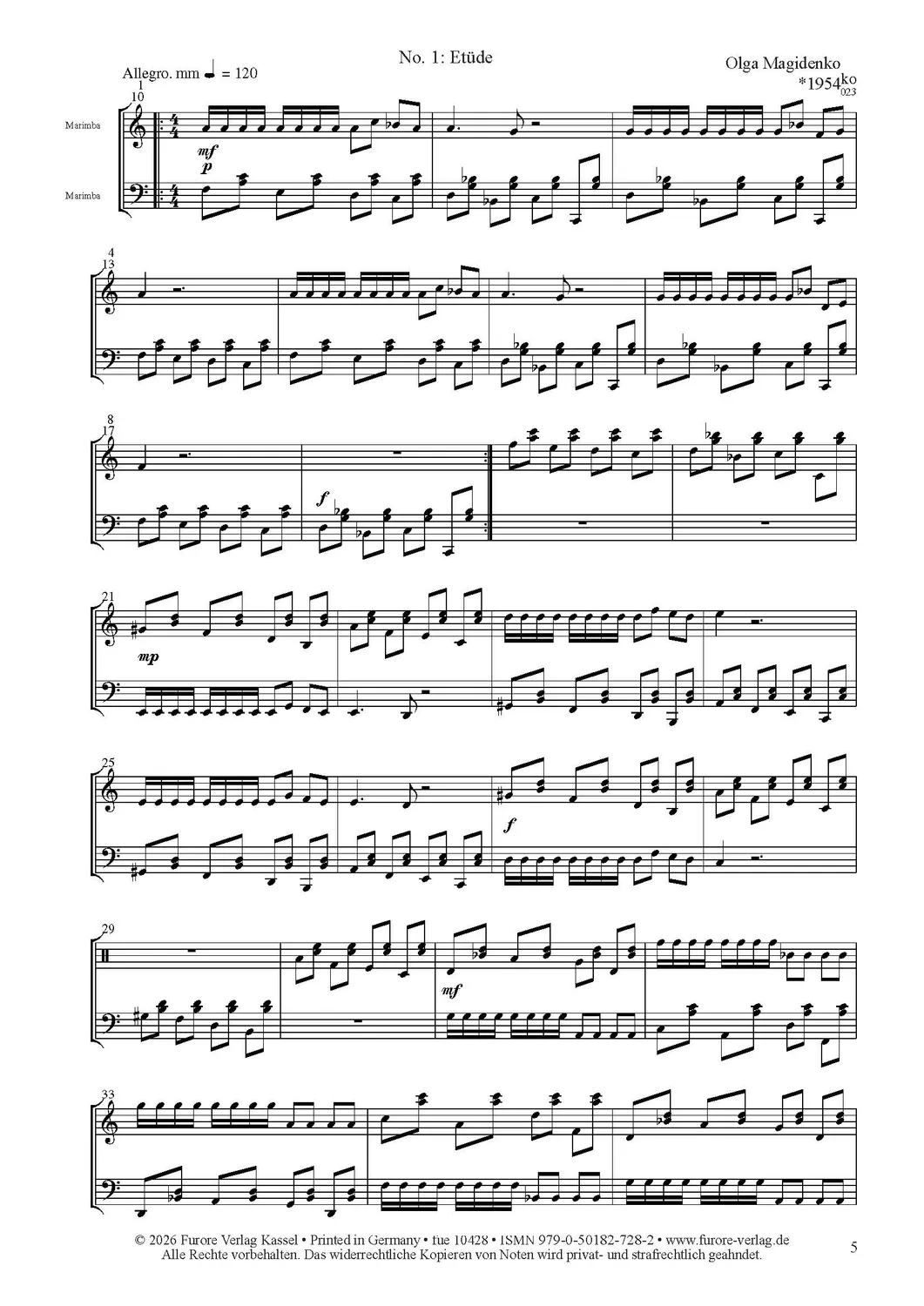 Furore Edition Suite op.117 Noten für 1–2 Marimbas