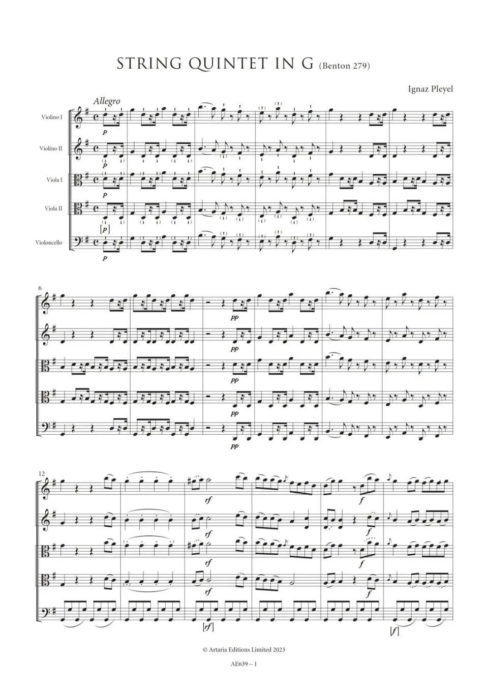 Artaria String Quintet in G Benton 279 Streichquintett