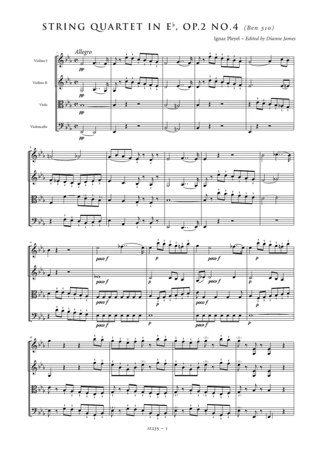 Artaria Pleyel Streichquartett Es-Dur Op.2 Nr.4 Noten
