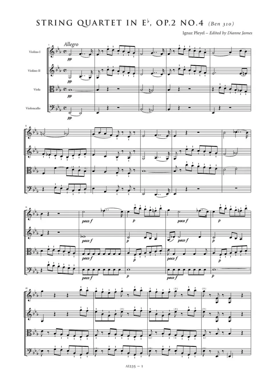 Artaria Pleyel Streichquartett Es-Dur Op.2 Nr.4 Noten
