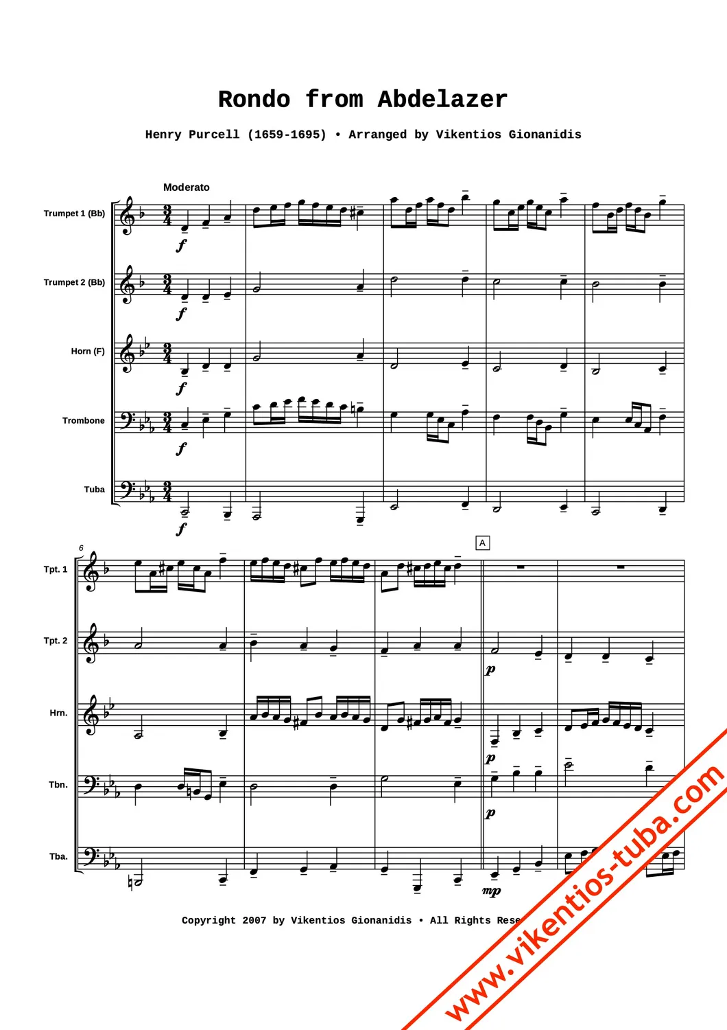 Vikentios Gionanidis Rondo Abdelazer Purcell Noten Blechbläserquintett