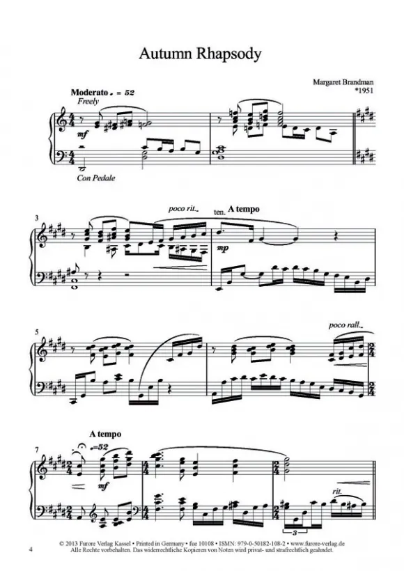 Furore Edition Autumn Rhapsody Klaviernoten Partitur mittelschwer