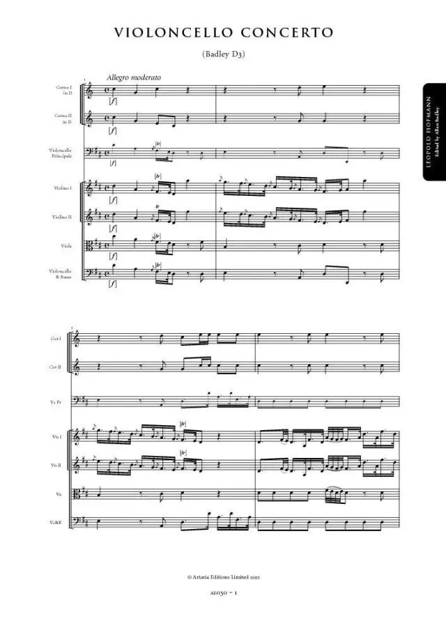 Artaria Hofmann Cello Concerto in D major Badley D3 Cellokonzert