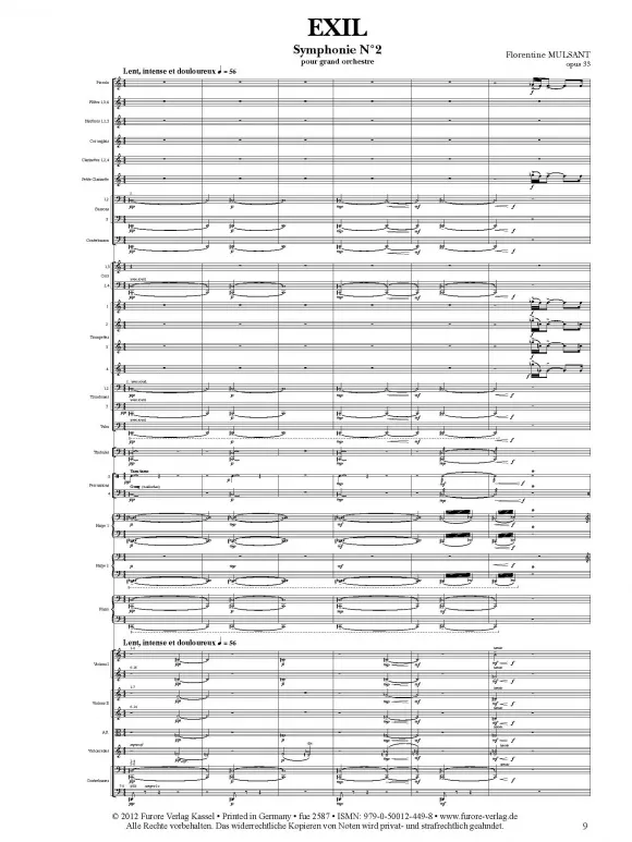 Furore Edition Exil op. 33 Noten großes Orchester Leihmaterial