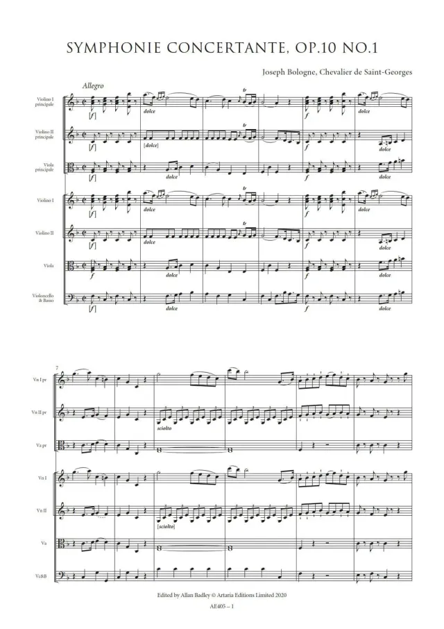 Artaria Saint-Georges Symphonie Concertante in F major, Op.10 No.1