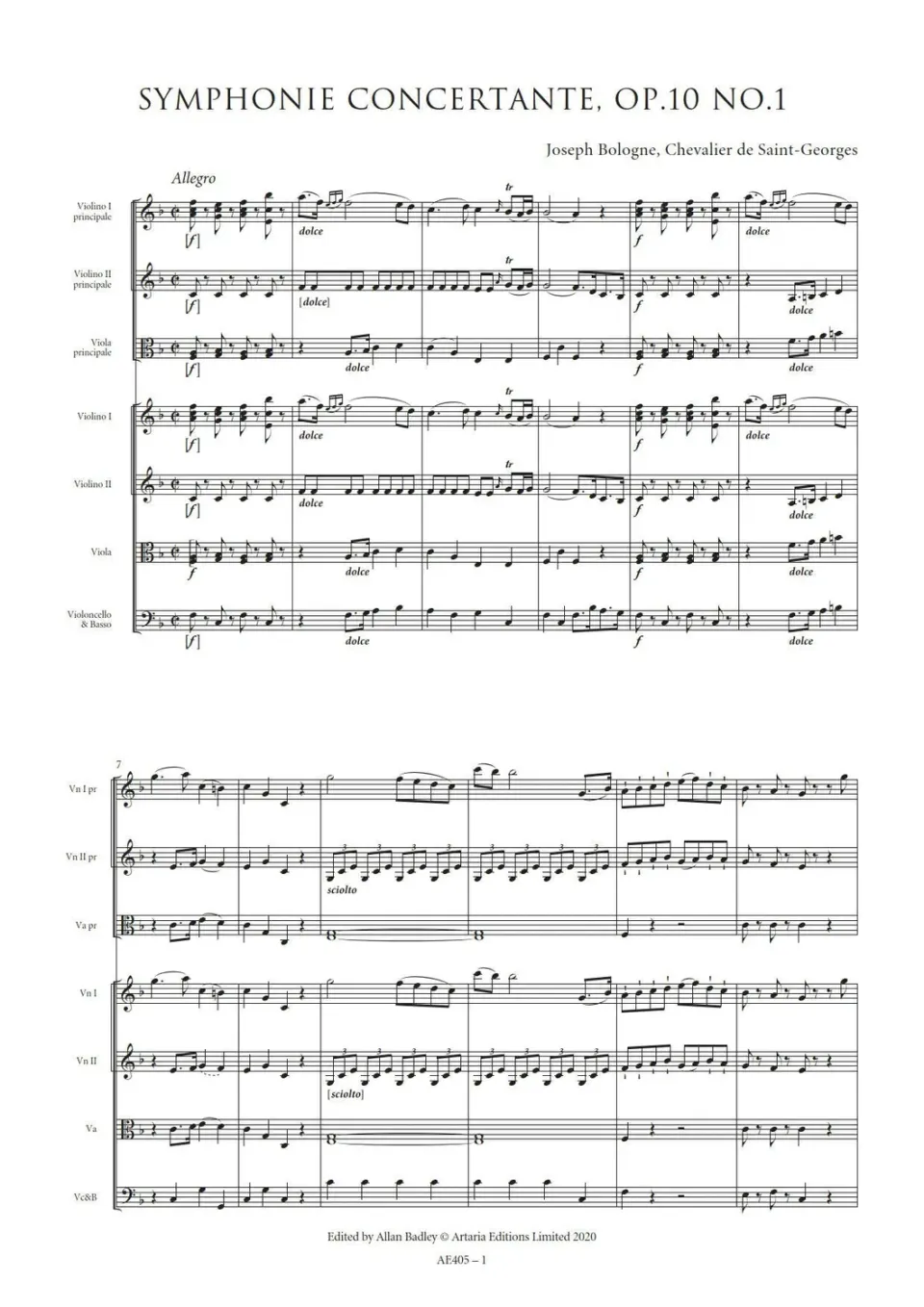 Artaria Saint-Georges Symphonie Concertante in F major, Op.10 No.1