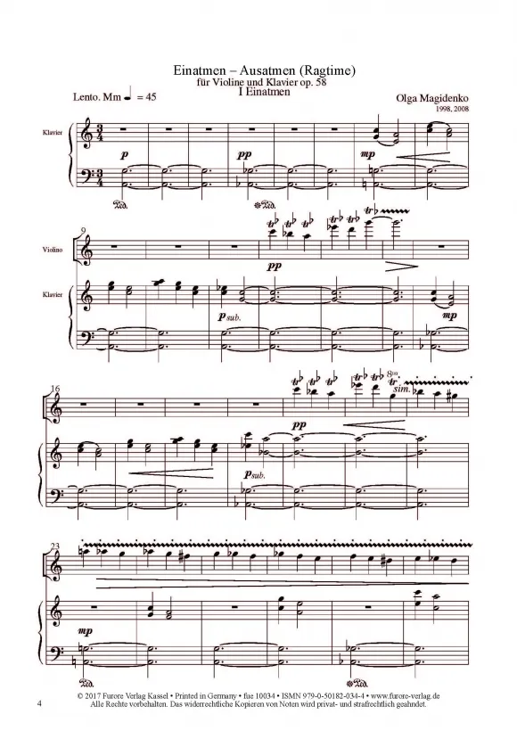 Furore Edition Einatmen Ausatmen op. 58 Violine Klavier