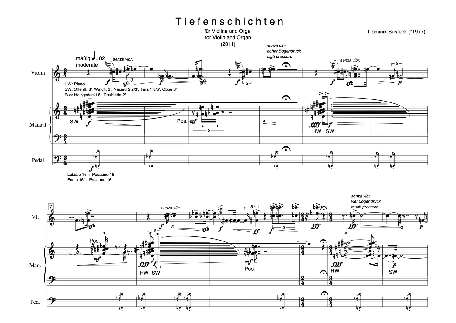 Are Musik Verlag Susteck Tiefenschichten Noten Violine Orgel