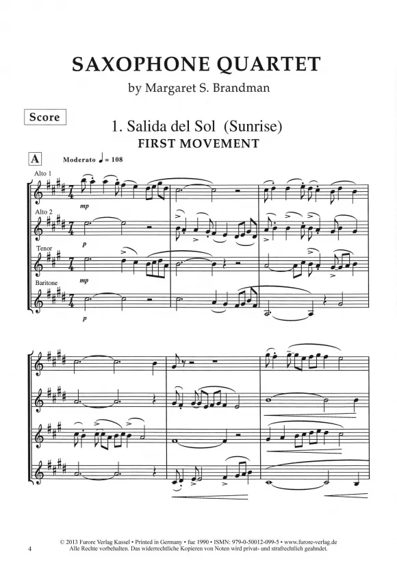Furore Edition Warm Winds in Havana Partitur Saxophonquartett