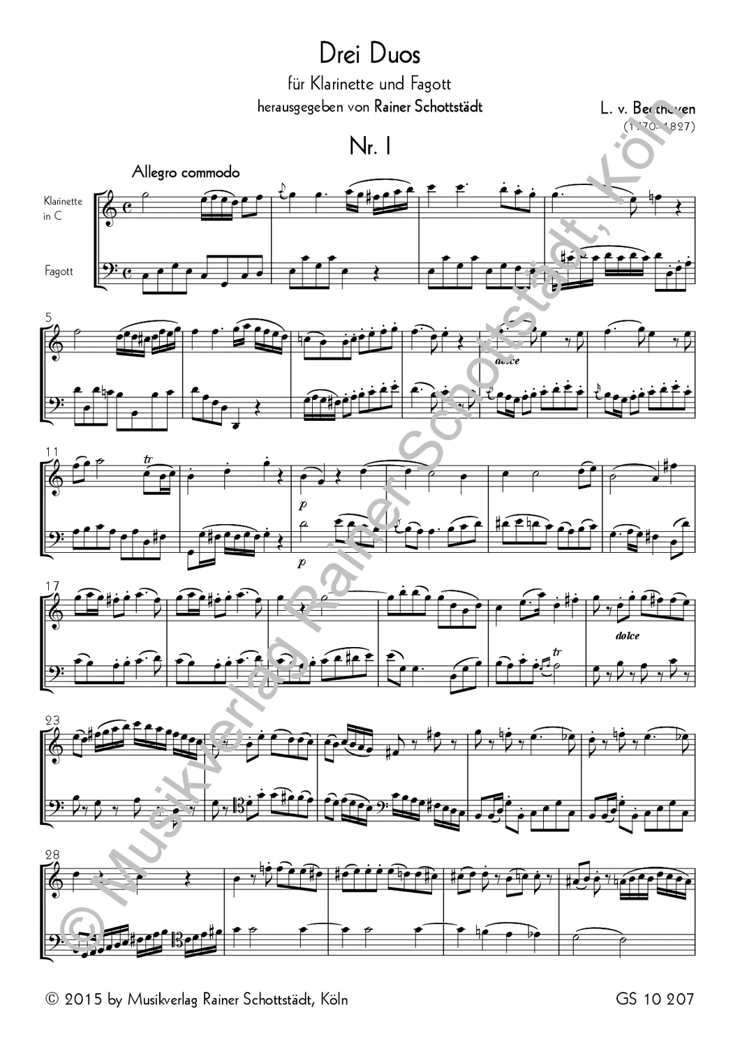 Musikverlag Rainer Schottstädt Drei Duos für Klarinette und Fagott