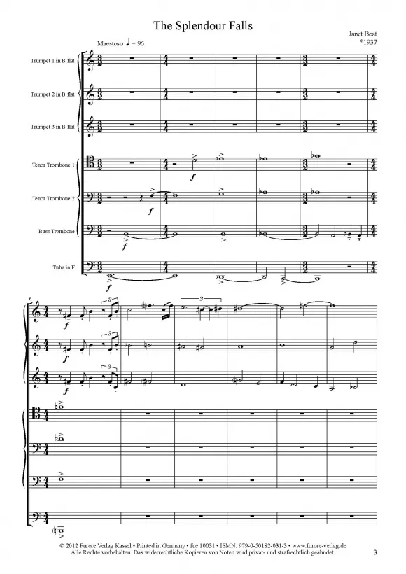 Furore Edition The Splendour Falls Blechbläserseptett Noten Partitur