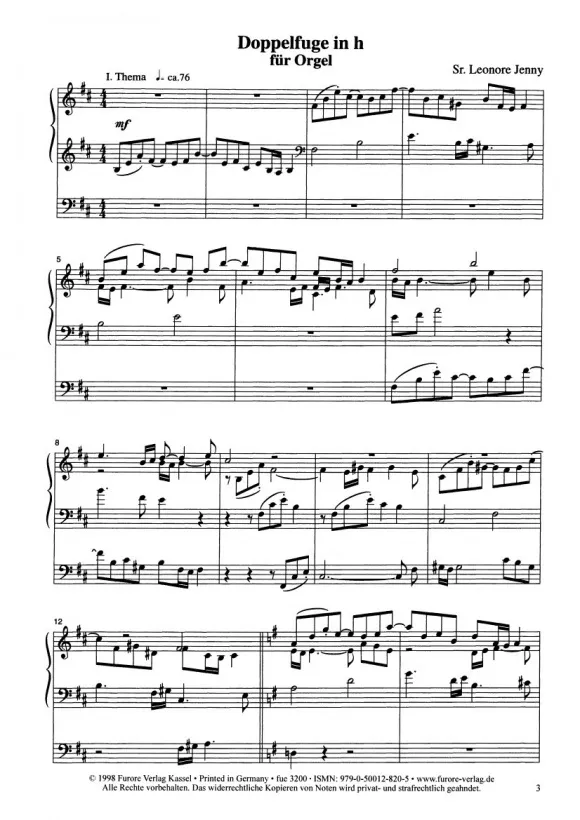 Furore Edition Doppelfuge in h für Orgel Partitur