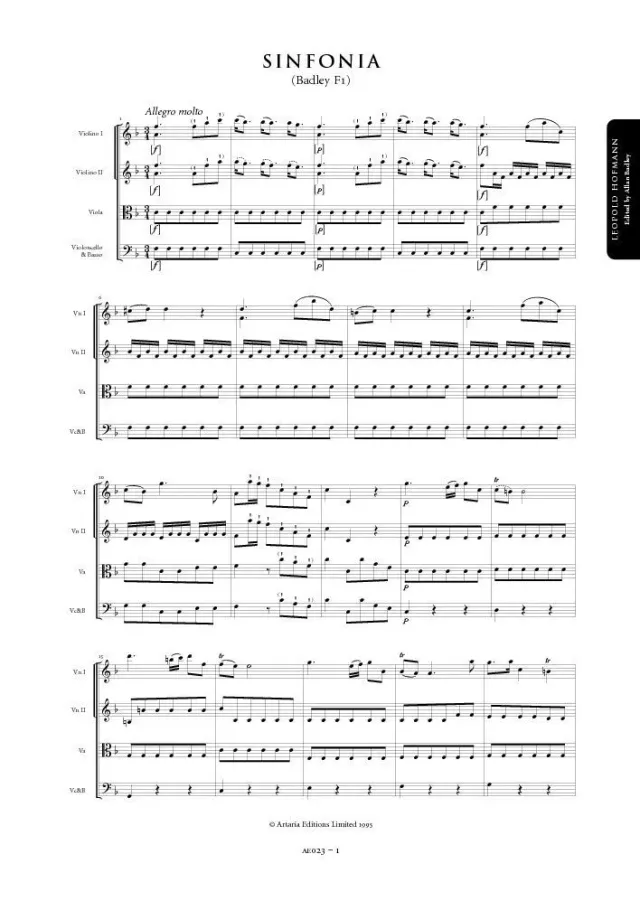 Artaria Hofmann Symphony in F major (Badley F1)
