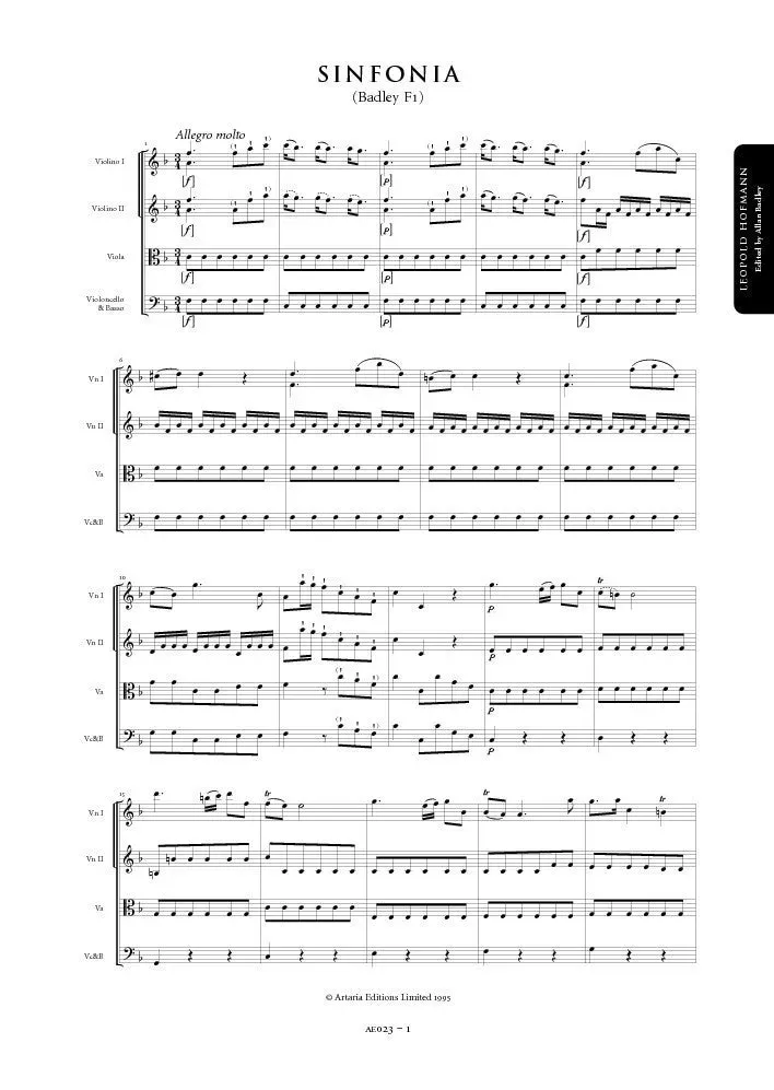 Artaria Hofmann Symphony in F major (Badley F1)
