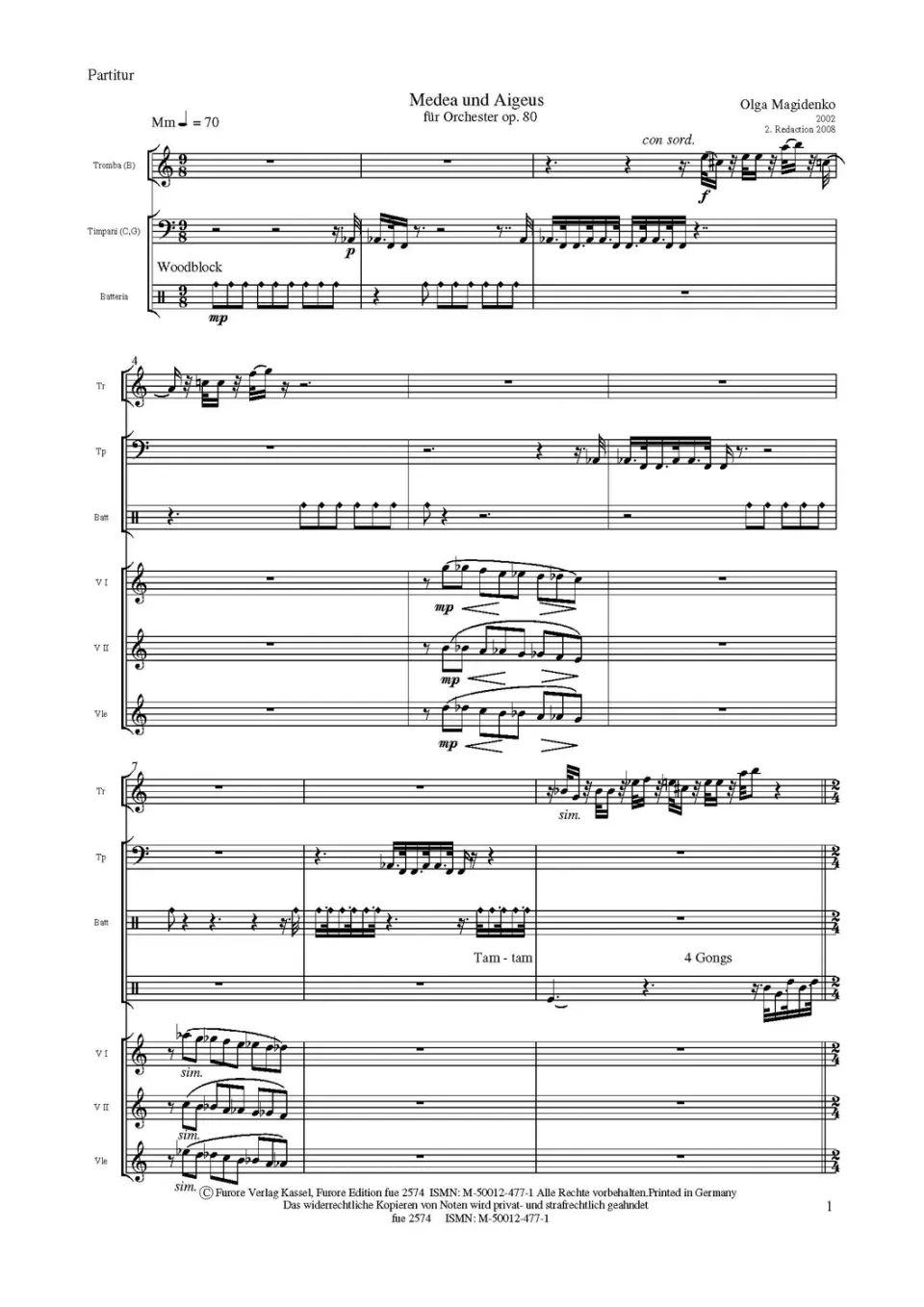 Furore Edition Medea und Aigeus op. 80 für Schlagwerk und Streicher