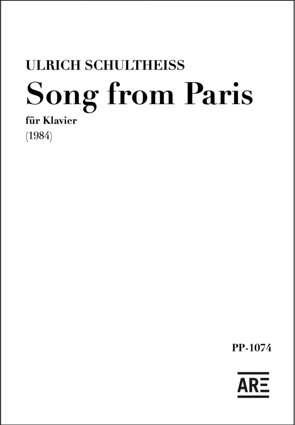 Are Musik Verlag Schultheiss Song from Paris Klavier Noten