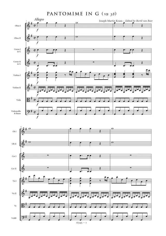 Artaria Pantomime in G major (VB 38) Partitur