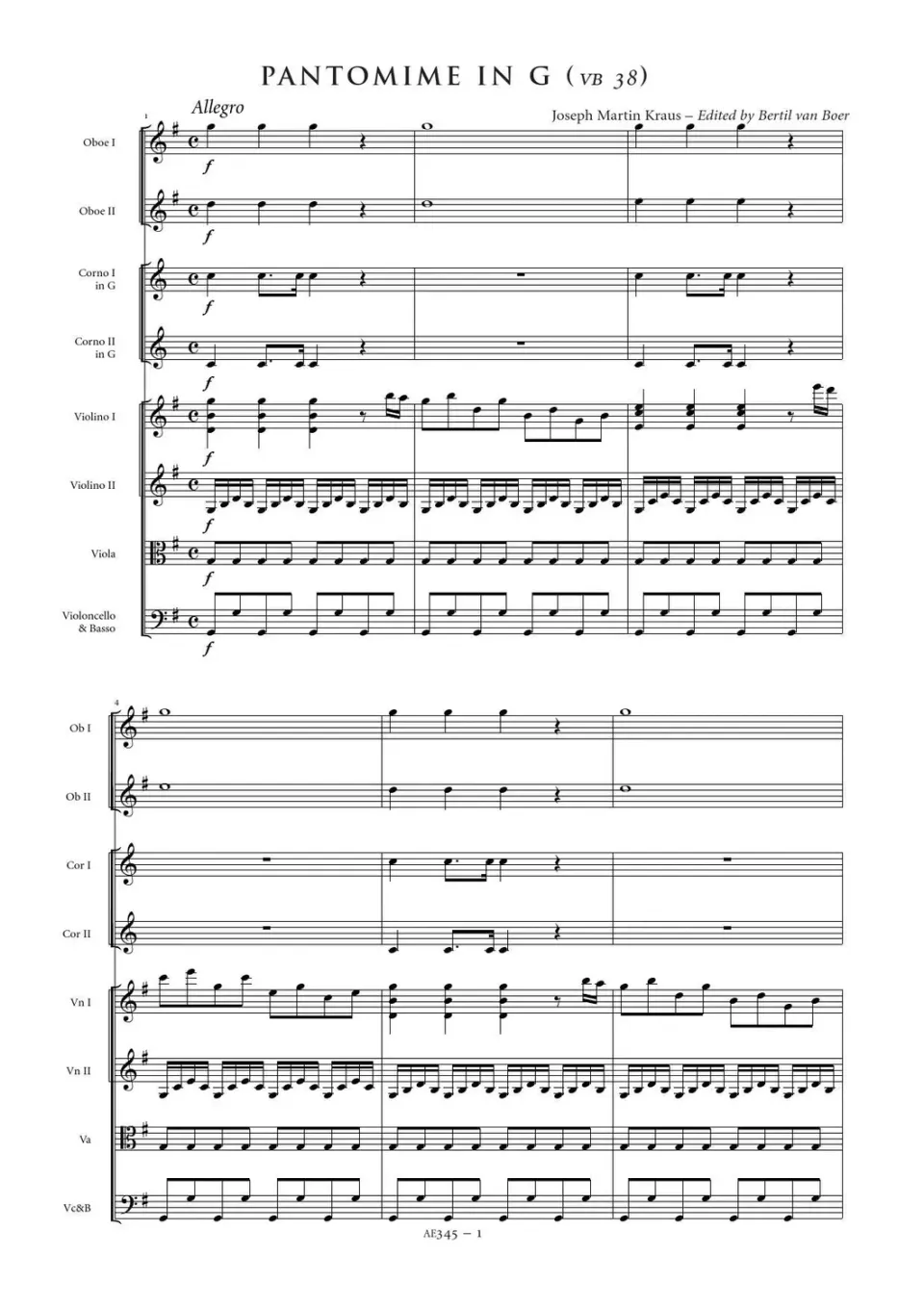 Artaria Pantomime in G major (VB 38) Partitur