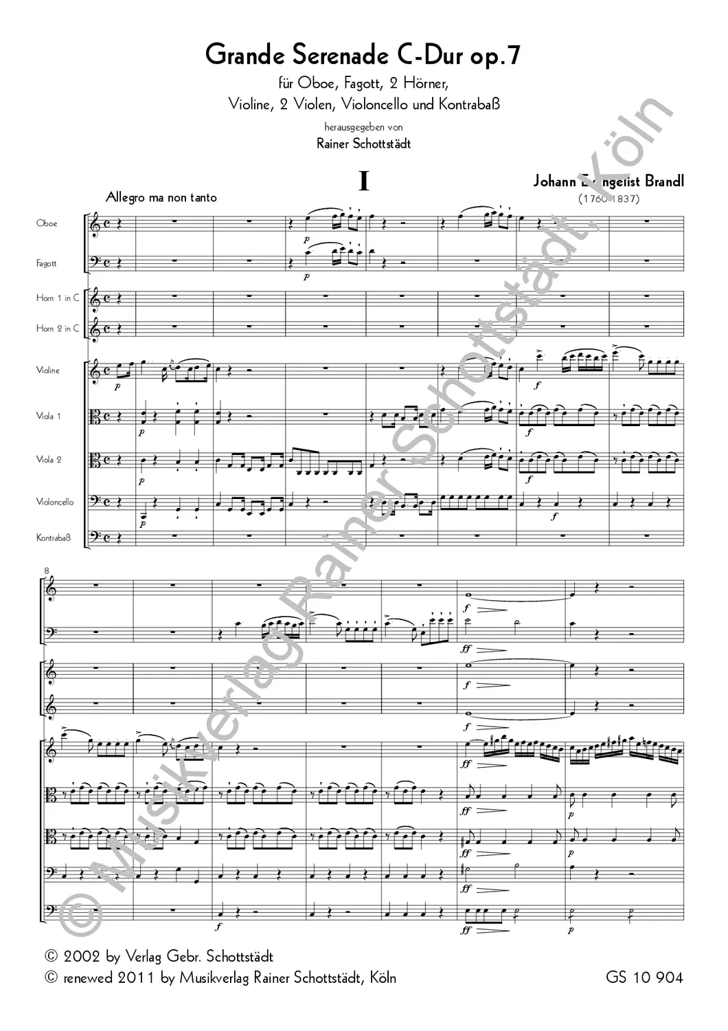 Musikverlag Rainer Schottstädt Grande Serenade C-dur op.7 Noten Nonett
