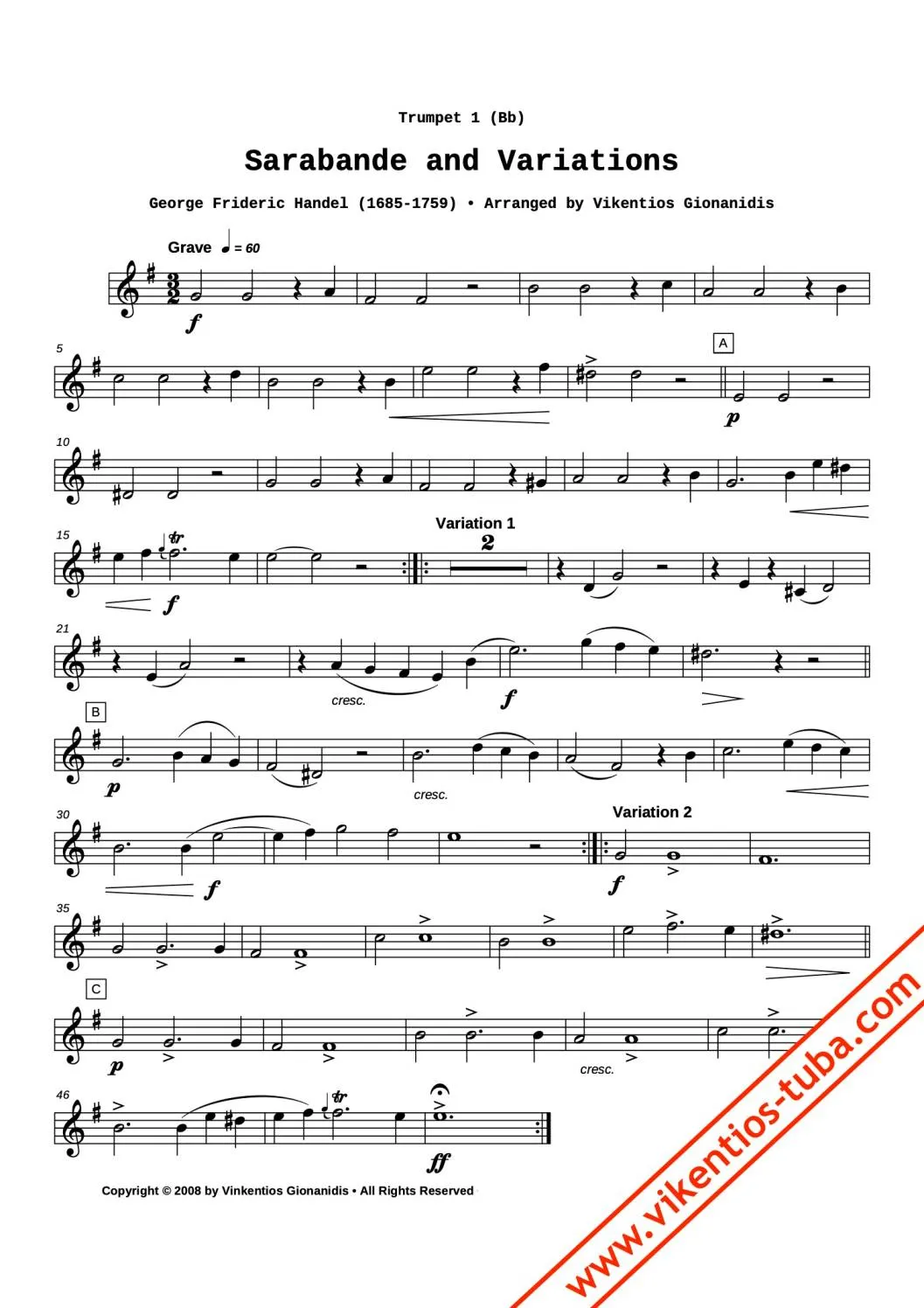 Vikentios Gionanidis Sarabande Blechbläserquintett Noten