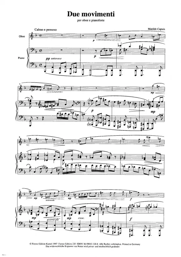 Furore Edition Due Movimenti Noten für Oboe und Klavier