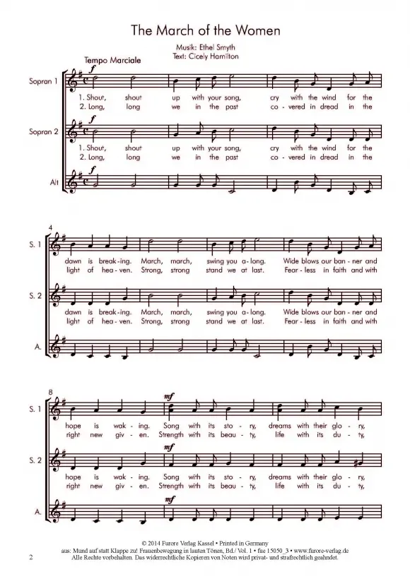 Furore Edition The March of the Women Chorpartitur SSA Frauenchor