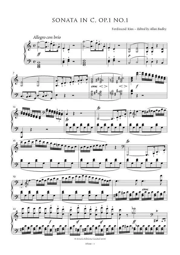 Artaria Ries Klaviersonaten Op. 1 C-Dur Noten