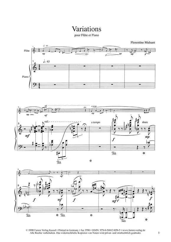 Furore Edition Variations pour flute et piano für Flöte und Klavier