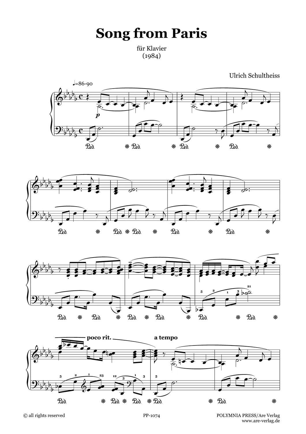 Are Musik Verlag Schultheiss Song from Paris Klavier Noten