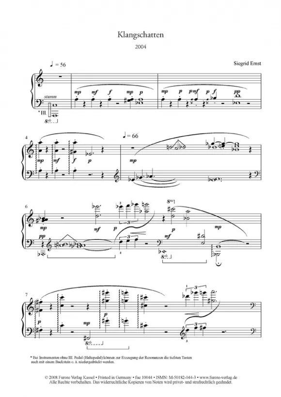 Furore Edition Klangschatten Klavier Partitur mittel