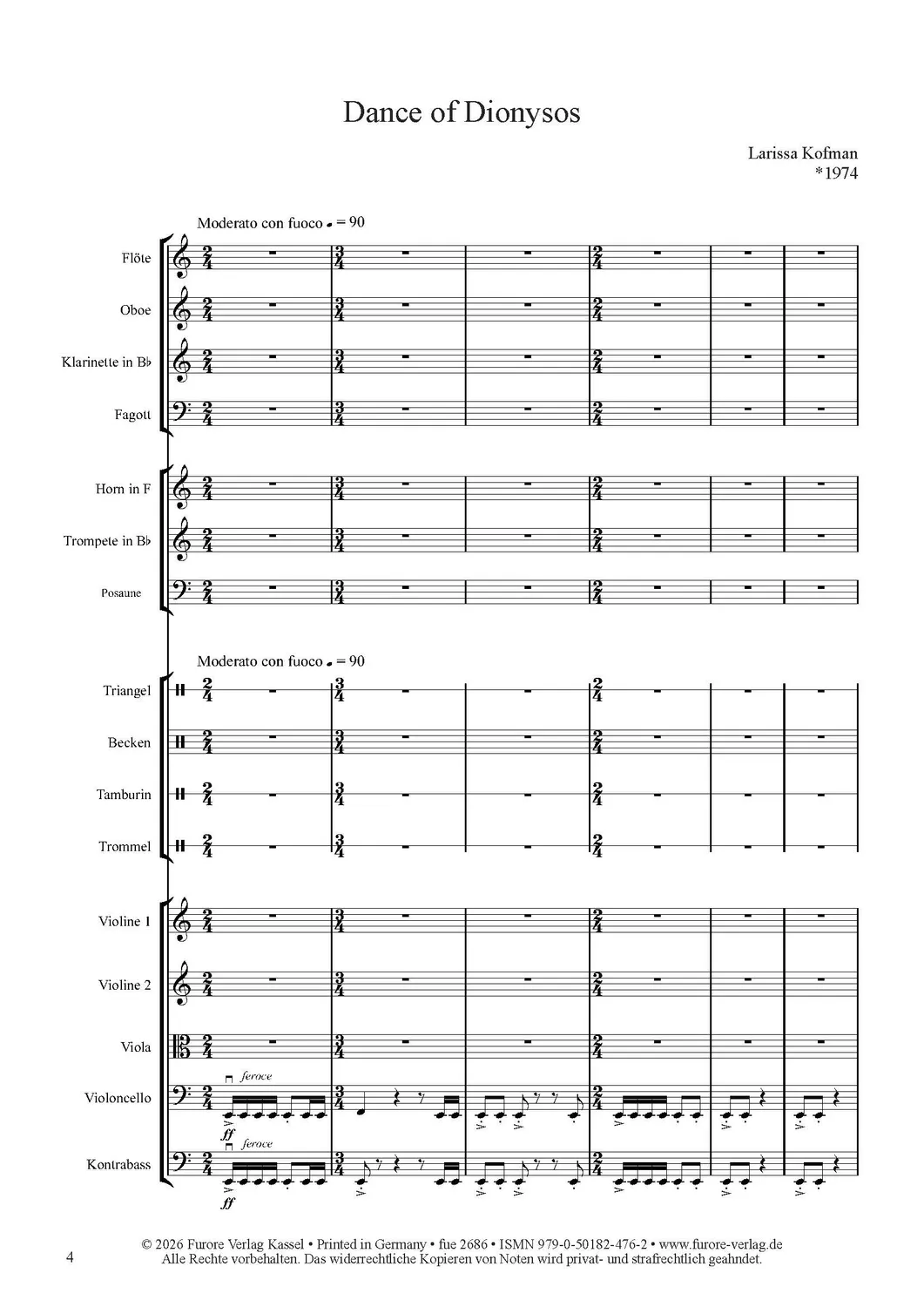 Furore Edition Dance of Dionysos for Symphony Orchestra Mietmaterial