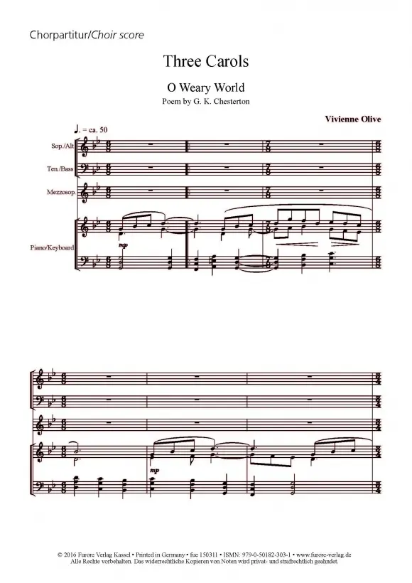 Furore Edition Three Carols Chornoten für Chor und Solo