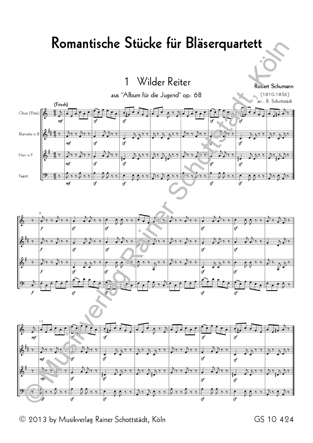Musikverlag Rainer Schottstädt Romantische Stücke für Bläserquartett