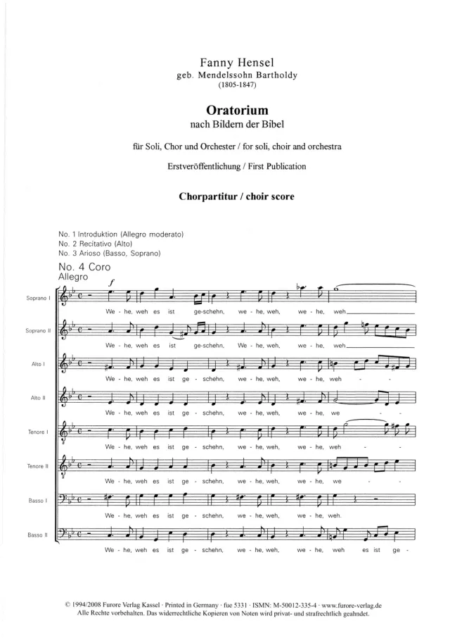 Furore Edition Oratoria Chorpartitur Soli Chor Orchester