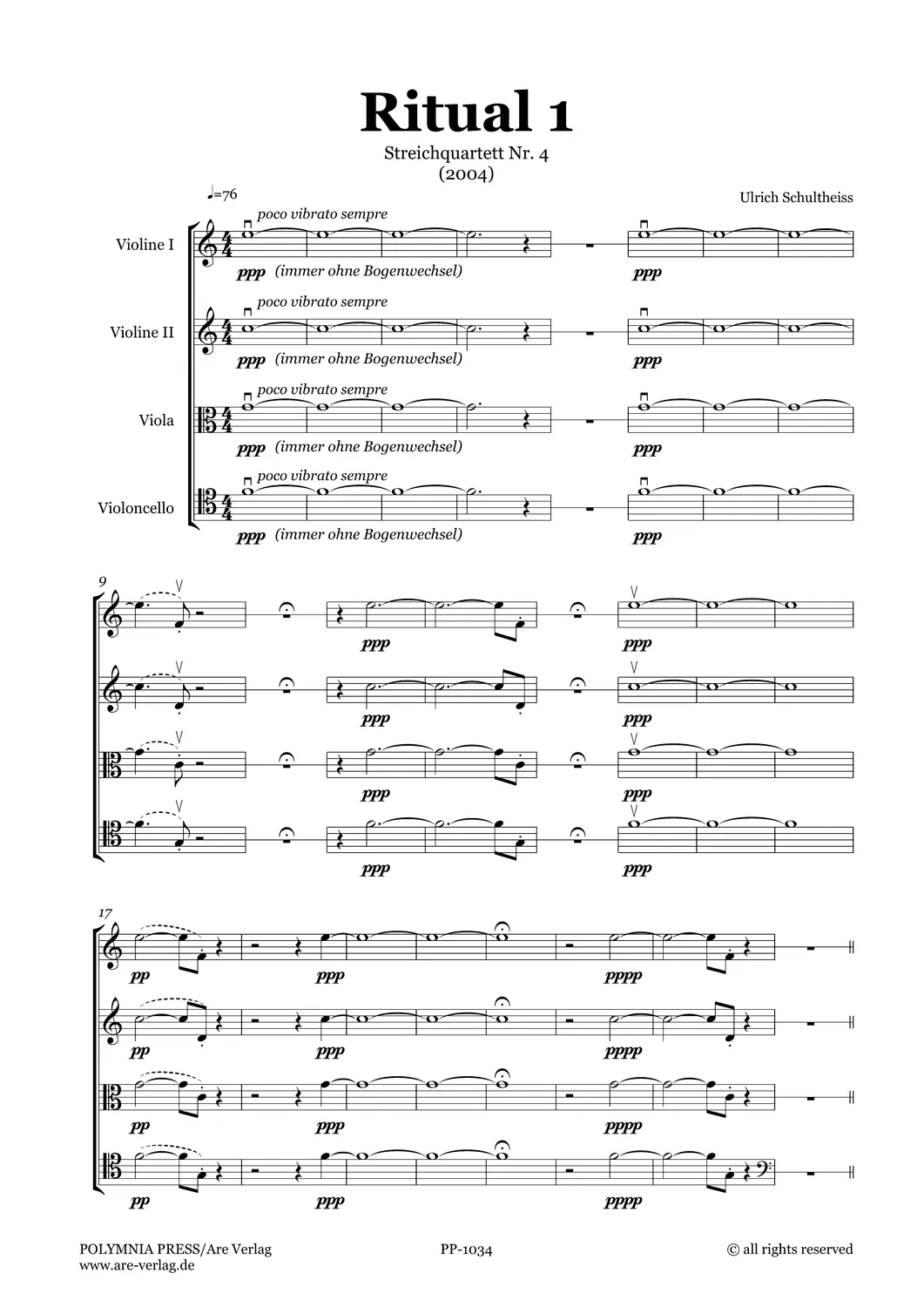 Are Musik Verlag Ritual 1 Streichquartett Noten 11 Min