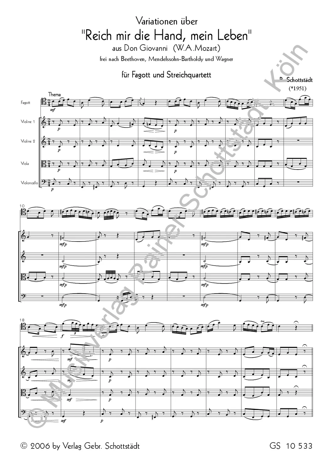 Musikverlag Rainer Schottstädt Variationen Reich mir die Hand Noten Fagott Streicher