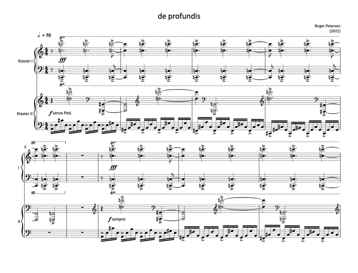 Are Musik Verlag Petersen, Birger: de profundis (2021) Partitur Chor und zwei Klaviere