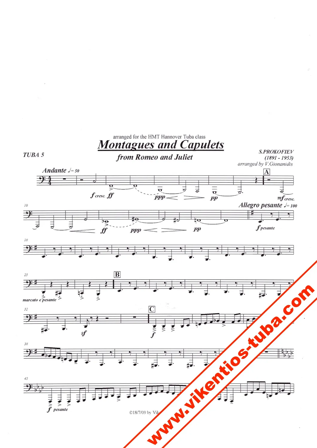 Vikentios Gionanidis Montagues Capulets Tubaquintett Noten