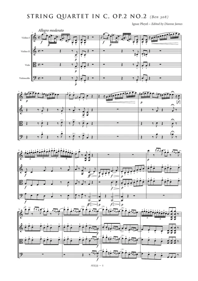 Artaria Pleyel Streichquartett C-Dur op.2 Nr.2 Noten AE233