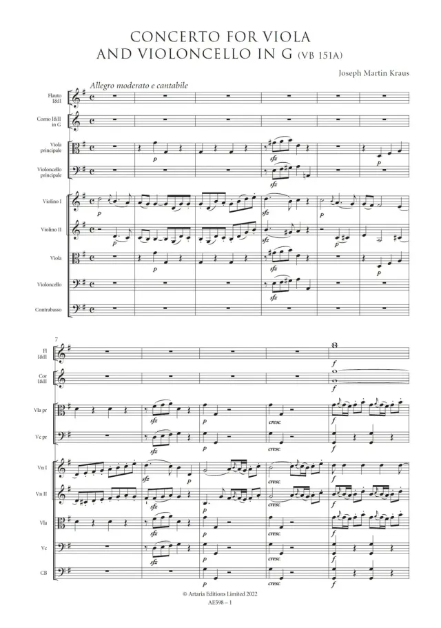 Artaria AE598 Kraus Doppelkonzert G-Dur VB151a Noten