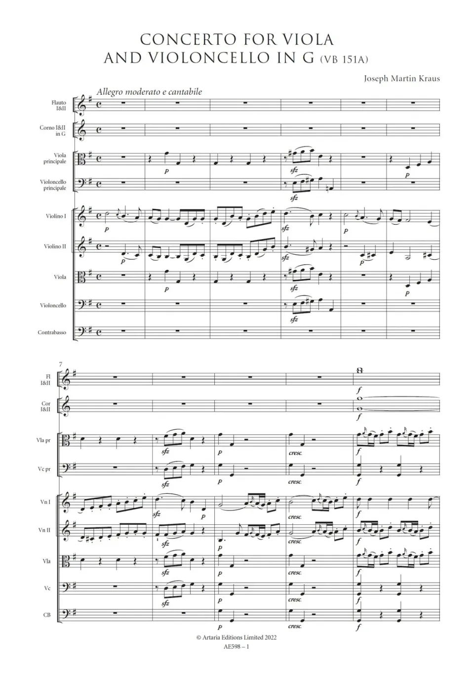 Artaria AE598 Kraus Doppelkonzert G-Dur VB151a Noten