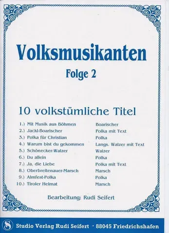 Studio-Verlag Rudi Seifert Volksmusikanten Folge 2 Notenheft B-Ware 10 Titel