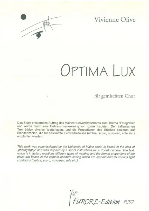 Furore Edition Optima Lux Noten Gemischter Chor Partitur