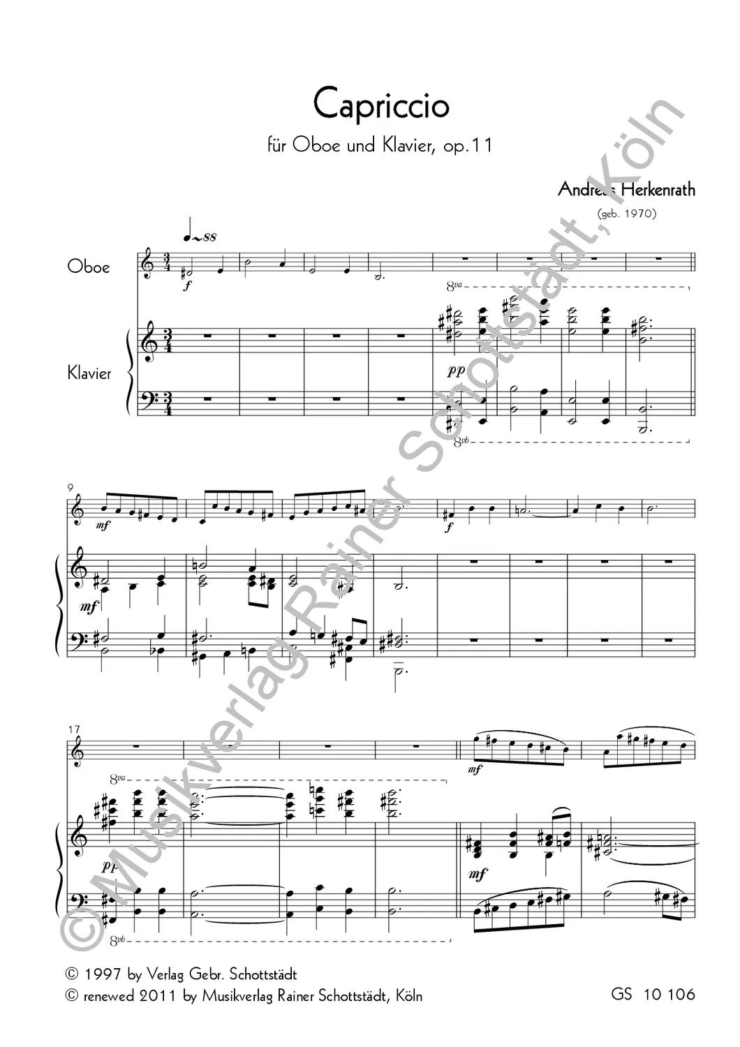 Musikverlag Rainer Schottstädt Capriccio op. 11 Noten Oboe Klavier