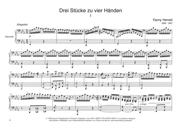 Furore Edition Drei Stücke zu vier Händen Klaviernoten Partitur